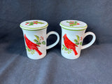 Pair Of Williamsburg Andrea By Sadek Holly and Cardinal Mug with Cover *Read Description*