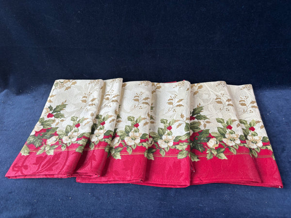 Set Of 6 Red And Gold Cloth Napkins