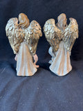 Set of 2 Decorative Angel Figurines with Harp & Trumpet