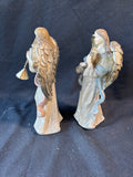 Set of 2 Decorative Angel Figurines with Harp & Trumpet