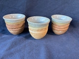 Set of 3 World Market Rustic Stoneware Tumblers – Blue & Earth-Tone Glaze Cups