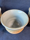 Set of 3 World Market Rustic Stoneware Tumblers – Blue & Earth-Tone Glaze Cups