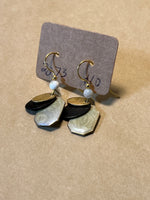 Gold Tone Earrings with Gold/Black/Pale Green Accents