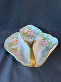Hand-Painted Porcelain 3-Part Candy Dish w/ Gilt Handle; Signed *Read Description*