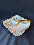 Hand-Painted Porcelain 3-Part Candy Dish w/ Gilt Handle; Signed *Read Description*