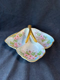 Hand-Painted Porcelain 3-Part Candy Dish w/ Gilt Handle; Signed *Read Description*