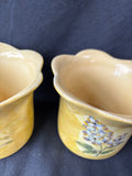 Pair of Hand-Painted Floral Pottery Cachepots / Planters