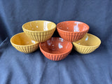 Ribbed Stoneware Bowls Set of 5 – Earth Tone Colors