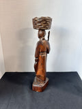 Hand-Carved Asian Folk Art Figure – Woman with Basket