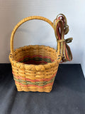 Handwoven Reed Basket Signed SMB 1987 with Decorative Bow Handle