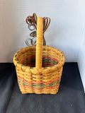 Handwoven Reed Basket Signed SMB 1987 with Decorative Bow Handle