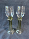 Pair Of Green Römer Style Wine Glasses Goblets Wrythen Spiral Stem Unmarked