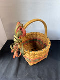 Handwoven Reed Basket Signed SMB 1987 with Decorative Bow Handle
