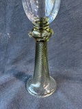 Pair Of Green Römer Style Wine Glasses Goblets Wrythen Spiral Stem Unmarked