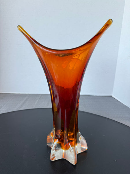 Vintage Heavyweight Brown Amber Art Glass Vase
