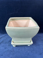 Napco Imports Reactive Glazed Ceramic Indoor Planter Pot with Footed Saucer