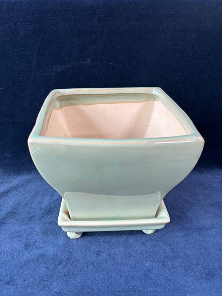 Napco Imports Reactive Glazed Ceramic Indoor Planter Pot with Footed Saucer