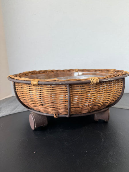 Metal and Wicker Rolling Plant Dolly