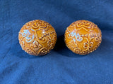 Pair Of Brown Ceramic Decorative Accent Balls