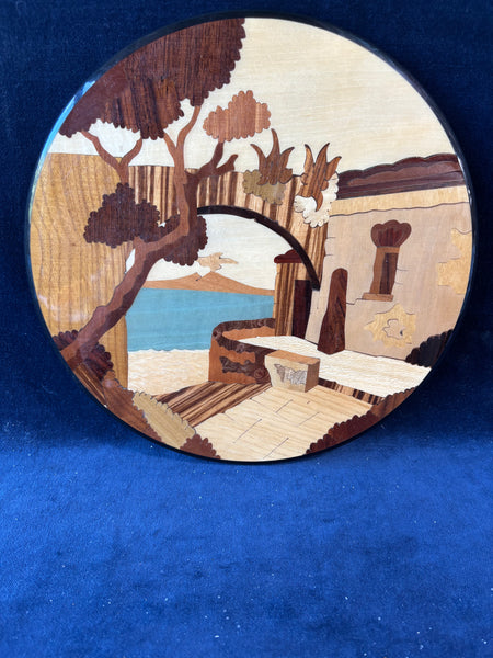 Inlaid Wood Art Seaside Town Sorrento Italy Plaque
