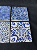 Set Of 4 Blue And White Tile Coasters