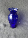 Cobalt Blue Ruffled Rim Glass Flower Bud Vase