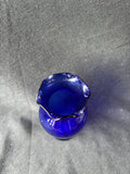 Cobalt Blue Ruffled Rim Glass Flower Bud Vase