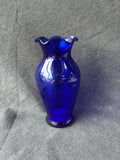 Cobalt Blue Ruffled Rim Glass Flower Bud Vase