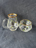 Waterford Barware Glass Creamer/Sugar 2 Piece Set Shamrocks Gold Trim