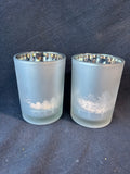 Two's Company Frosted Candleholders w/ Etched Silhouettes