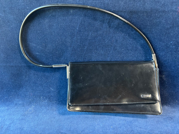 Nine West Patent Black Faux Shiny Leather Strap Snap Closure Purse *Read Description*