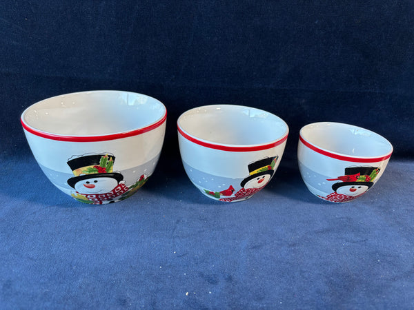 Set Of 3 Fitz And Floyd Snowmen Nesting Bowls