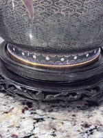 Pair of Large Cloisonné Vases with Wooden Bases