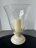 Lenox Leaf Embossed Glass Hurricane Candle Holder with Battery Operated Flameless Candle (WORKS)