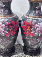 Pair of Large Cloisonné Vases with Wooden Bases