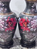 Pair of Large Cloisonné Vases with Wooden Bases