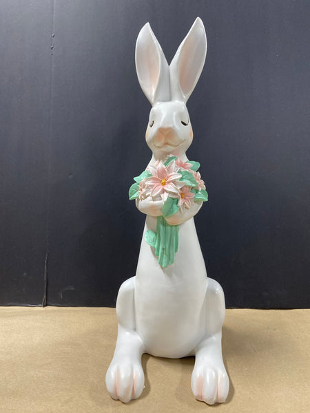 Bunny Statue With Flowers