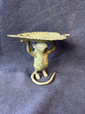 Brass Mouse Holding Leaf Tray Figurine Trinket Dish