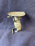 Brass Mouse Holding Leaf Tray Figurine Trinket Dish