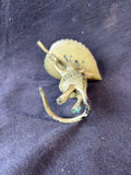Brass Mouse Holding Leaf Tray Figurine Trinket Dish
