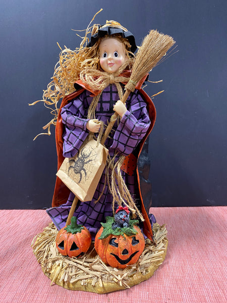 Vintage Paper Mache Witch With A Broom