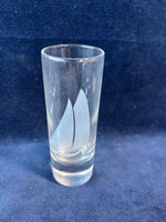 Set Of 5 Clear Crystal Cordial Shot Glasses Etched Sailboats Holmegaard Nautical