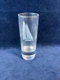 Set Of 5 Clear Crystal Cordial Shot Glasses Etched Sailboats Holmegaard Nautical