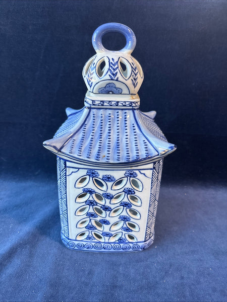 Chinoiserie Blue and White Mikasa Pagoda Candleholder Lantern