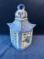 Chinoiserie Blue and White Mikasa Pagoda Candleholder Lantern