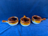 Set Of 3 Brown Rim French Onion Bowls