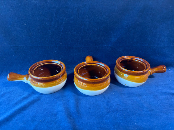 Set Of 3 Brown Rim French Onion Bowls