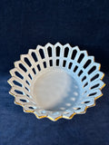 Old Porcelain Reticulated Footed Basket Bowl Claw Feet White Gold
