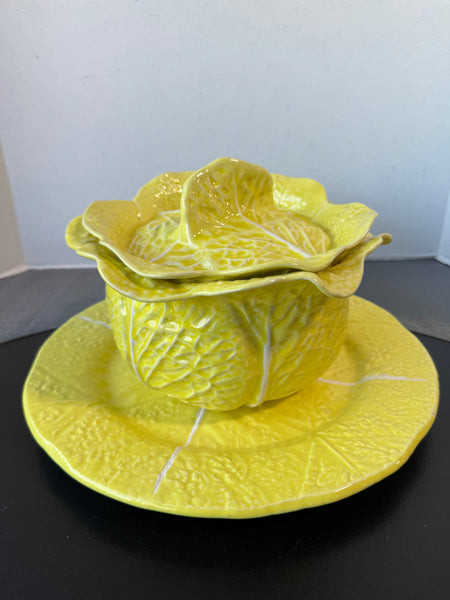 Secla Portugal P40B Lemon Yellow Cabbage Lidded Soup Tureen with Underplate