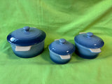 Cocotte Lot Of 3 Blue Oven-Safe Brandani Stoneware Covered Mini Casseroles